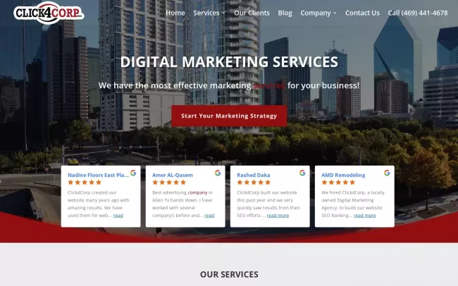 Screenshot of the Click4Corp Digital Marketing Agency Website