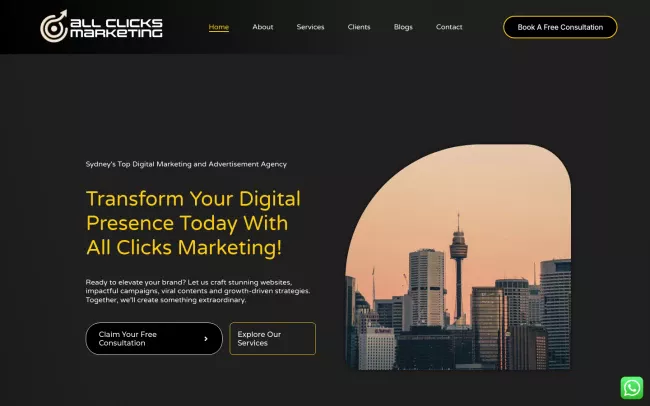 Screenshot of the All Clicks Marketing Website