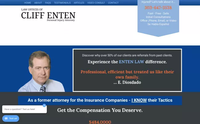 Screenshot of the Cliff Enten Law Website