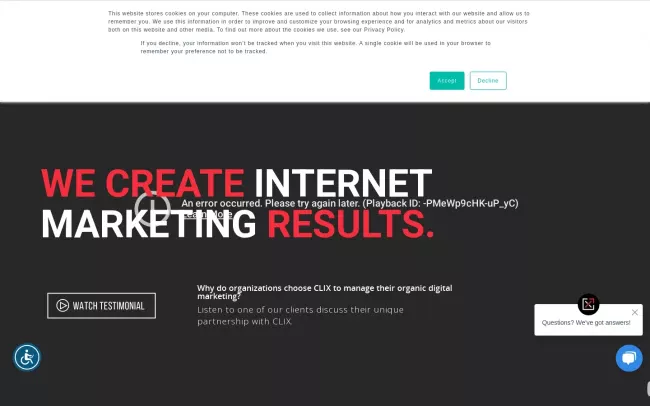 Screenshot of the Clix Website