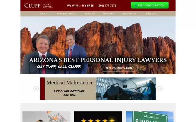 Screenshot of the Cluff Injury Lawyers Website