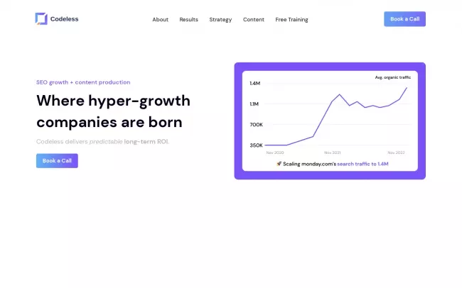 Screenshot of the Codeless Website
