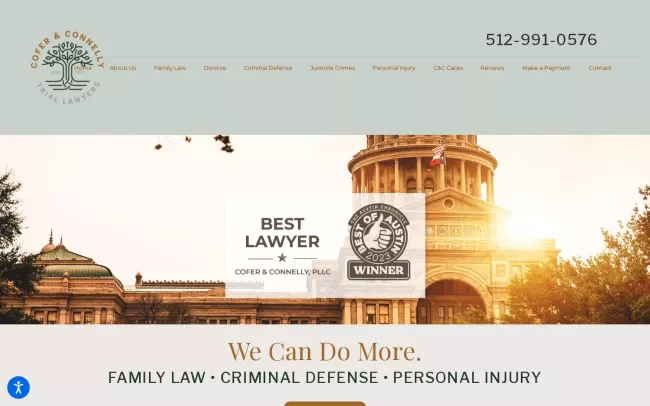 Screenshot of the Cofer & Connelly, PLLC - Austin Criminal Defense & Family Lawyer Website