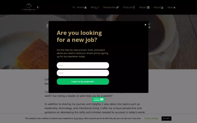 Screenshot of the Coffee Journeys Blog