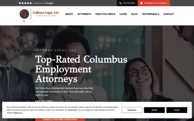 Screenshot of the Coffman Employment Lawyers Website