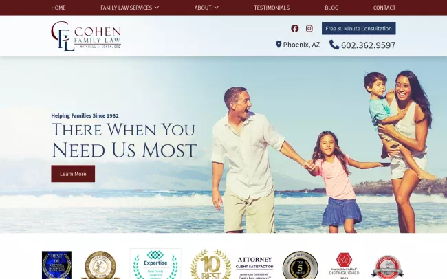 Screenshot of the Cohen Family Law Website