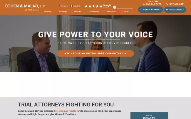 Screenshot of the Cohen & Malad, LLP Website