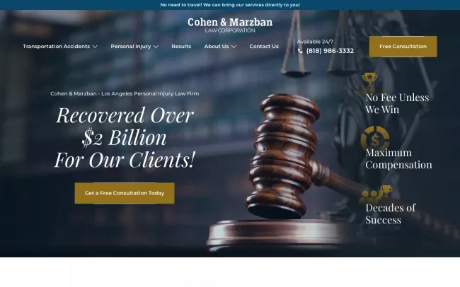 Screenshot of the Cohen & Marzban Law Corporation Website