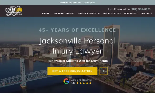 Screenshot of the Coker Law Personal Injury Lawyers Website