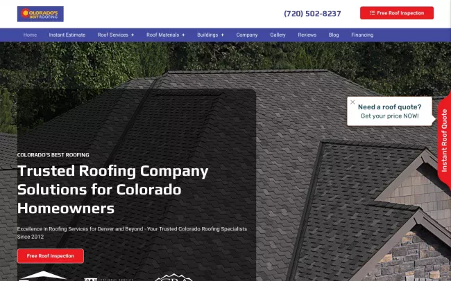 Screenshot of the Colorado's Best Roofing Website