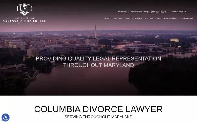 Screenshot of the Columbia Divorce Lawyer - Law Office of Vanessa R. Dozier, LLC Website