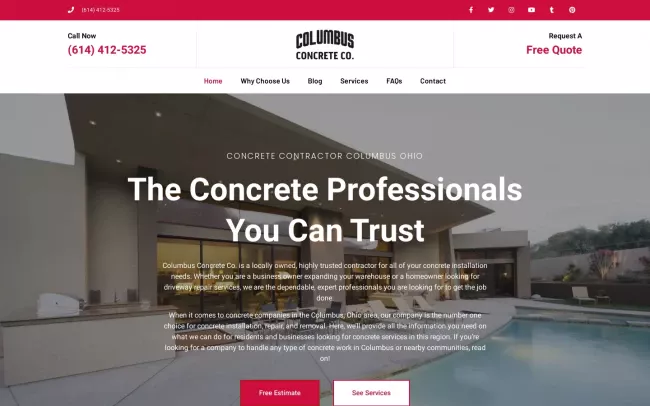 Screenshot of the Columbus Concrete Co. Website