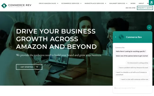 Screenshot of the Commerce Rev Website