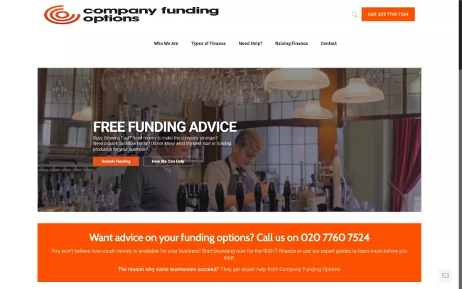 Screenshot of the Company Funding Options Website