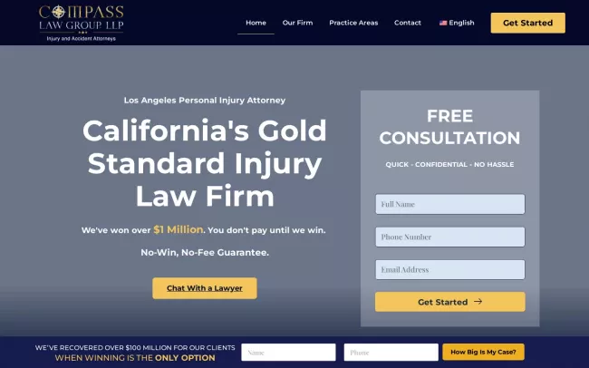 Screenshot of the Compass Law Group, LLP Injury and Accident Attorneys Website