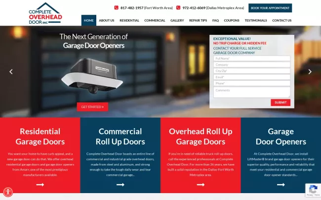 Screenshot of the Complete Overhead Door, Inc. Website