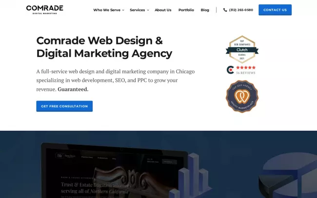 Screenshot of the Comrade Digital Marketing Agency Website