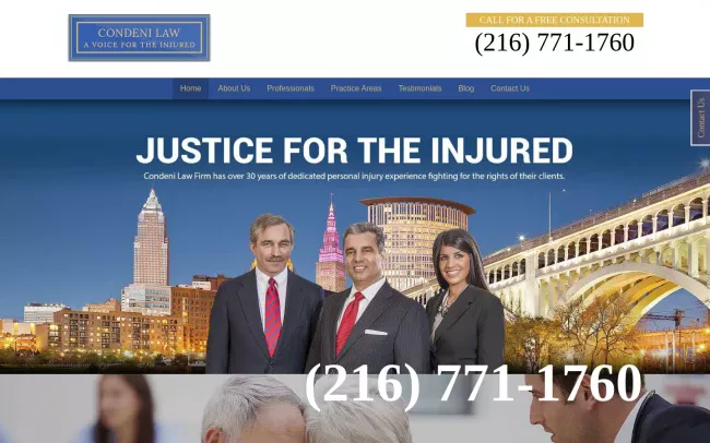 Screenshot of the Condeni Law LLC - Voice For The Injured Website
