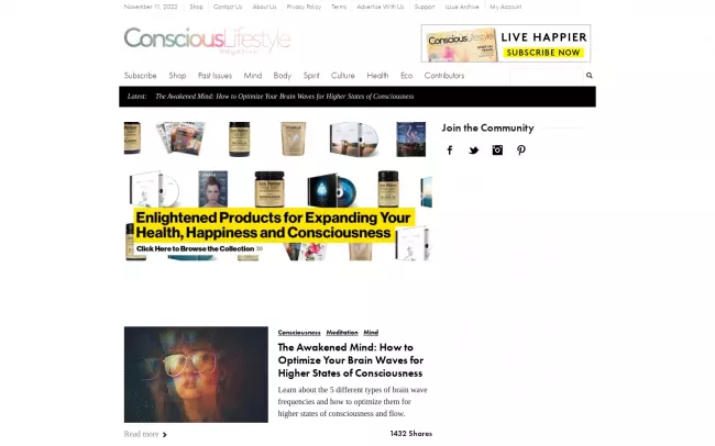 Screenshot of the Conscious Lifestyle Magazine Blog