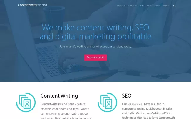 Screenshot of the Content writing | Ireland SEO | Digital Marketing Website