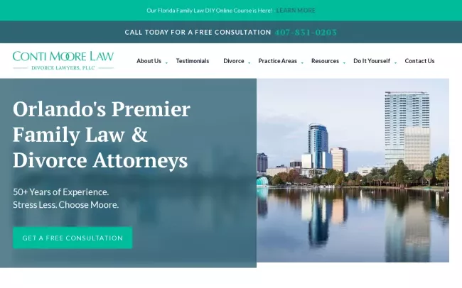 Screenshot of the Conti Moore Law Divorce Lawyers, PLLC, Orlando Website