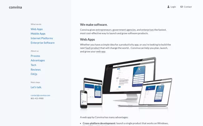 Screenshot of the Convina Software Development Website