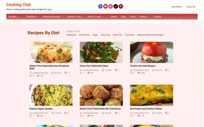 Screenshot of the Cooking Club Blog