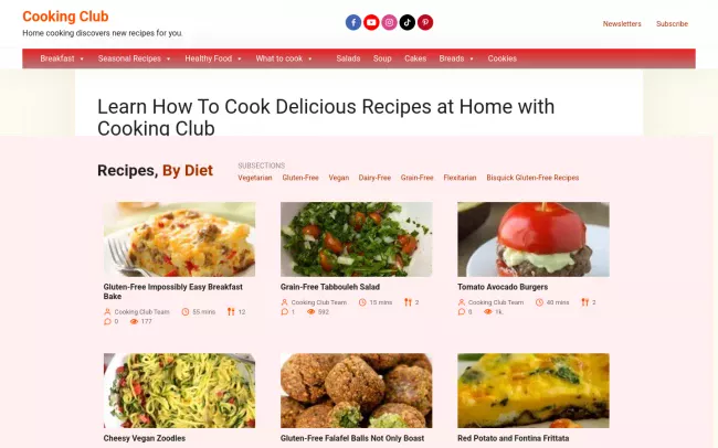 Screenshot of the Cooking Club Blog