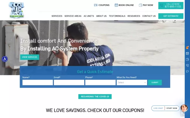 Screenshot of the Cool Air USA Website