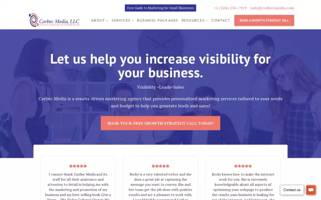 Screenshot of the Corbec Media Website