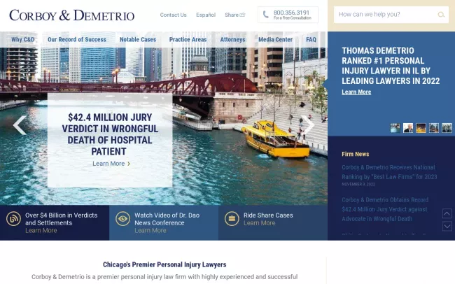 Screenshot of the Corboy & Demetrio Website
