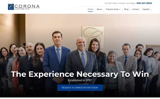 Screenshot of the Corona Law Firm, P.A. Website