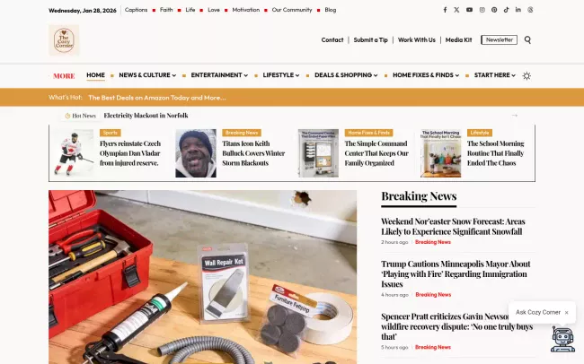 Screenshot of the The Cozy Corner Daily Blog