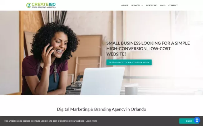 Screenshot of the CREATE180 Website