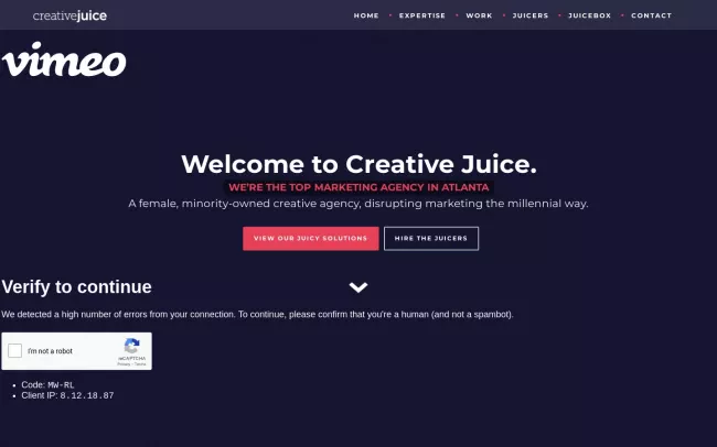 Screenshot of the Creative Juice Website