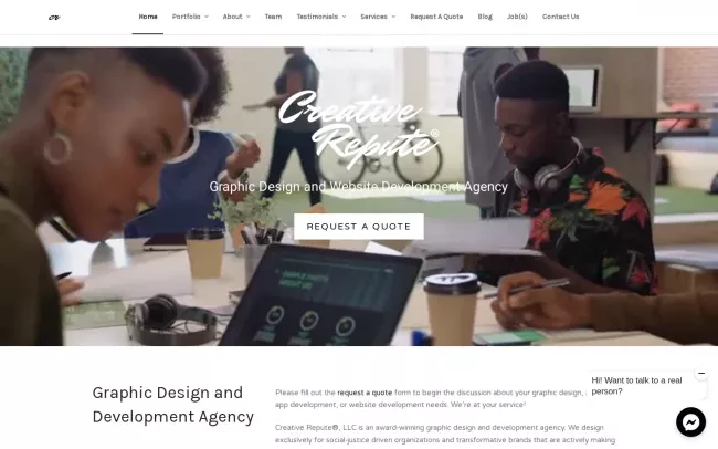 Screenshot of the Creative Repute Design Agency - Philadelphia Website