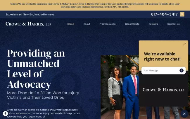 Screenshot of the Crowe & Harris, LLP Website