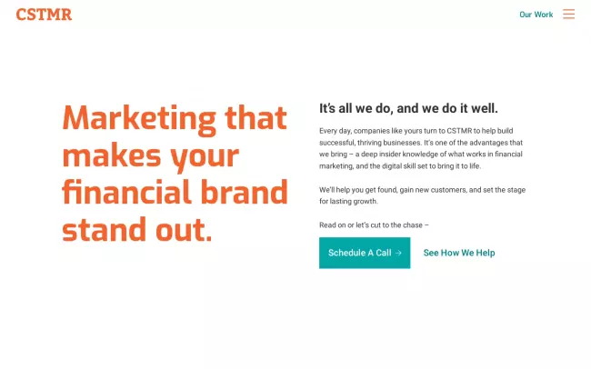 Screenshot of the CSTMR Fintech Marketing & Design Agency Website