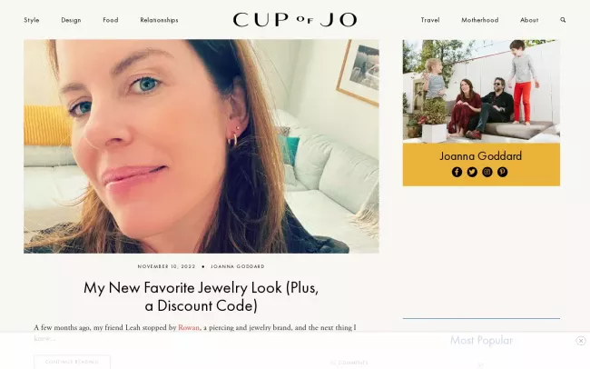 Screenshot of the A Cup of Jo Blog