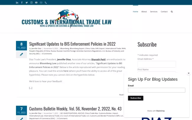 Screenshot of the Customs & International Trade Law Blog