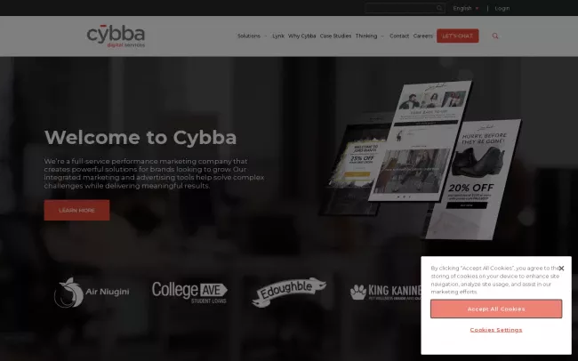 Screenshot of the Cybba Inc. Website