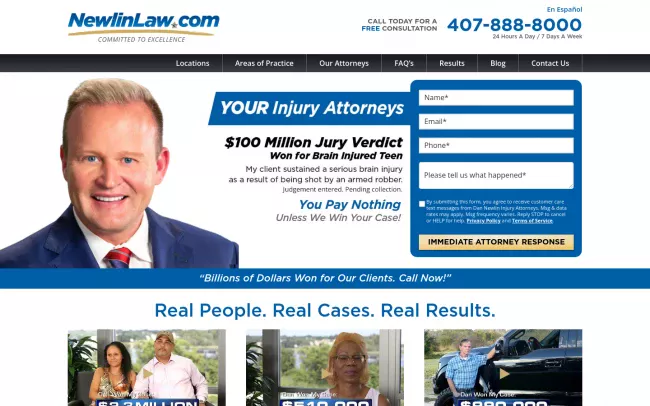 Screenshot of the Dan Newlin Injury Attorneys Website