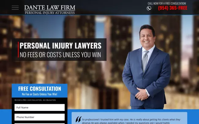 Screenshot of the Dante Law - Accident Attorney NOW Website