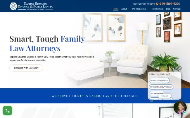 Screenshot of the Daphne Edwards Divorce & Family Law, PC Website