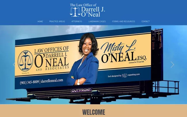Screenshot of the Darrell J O'Neal Law Offices Website