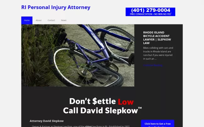 Screenshot of the David Slepkow - Rhode Island personal injury attorney Website