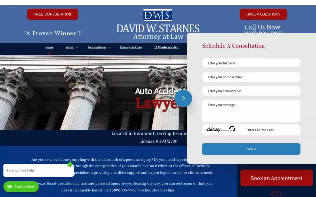 Screenshot of the David W. Starnes Attorney At Law Website