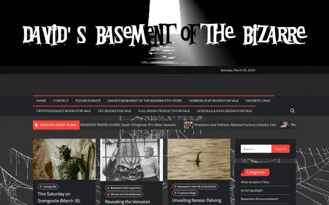 Screenshot of the David's Basement of the Bizarre Blog