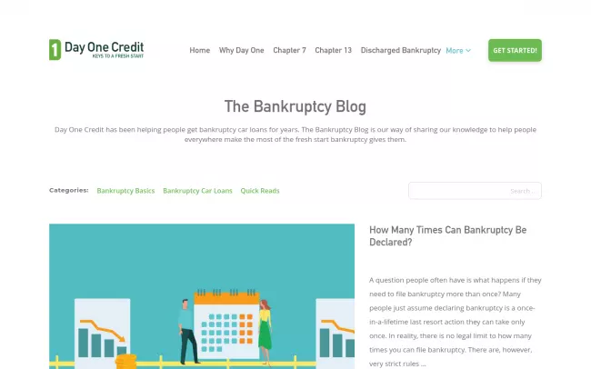 Screenshot of the Day One Credit's Bankruptcy Blog Website