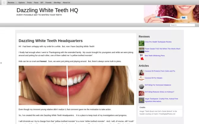 Screenshot of the Dazzling White Teeth HQ Blog
